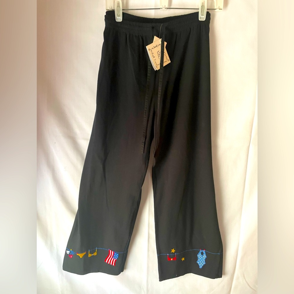 Michael Simon patriotic pants/ Black/size M/elastic waist